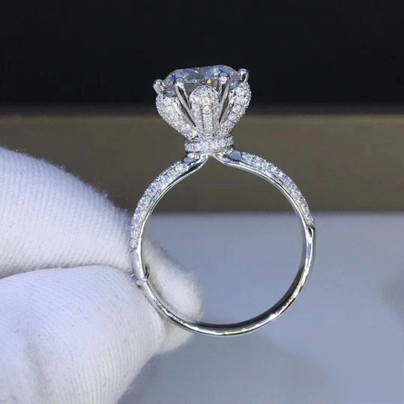 Certified 5ct. t.w. Moissanite Diamond Flower Wedding Engagement Ring NEW - Picture 2 of 13